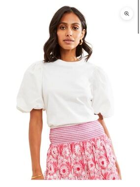 LOVE THE LABEL LALI TEE Puff Sleeve SOLID BRIGHT WHITE Crewneck Shirt Sz XS NEW